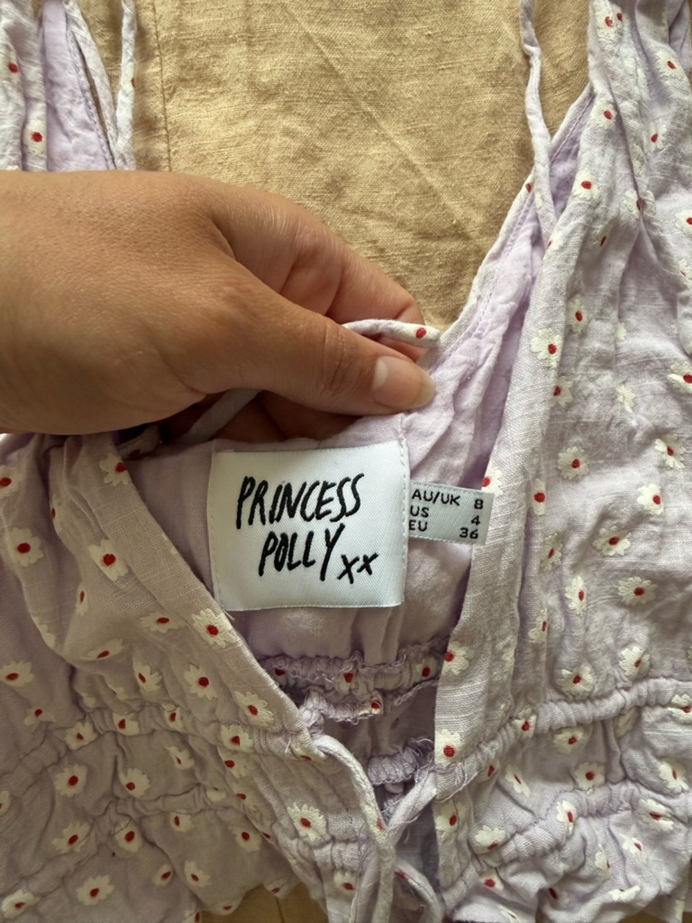 Princess Polly Light Purple Floral Tie-Front Tank Top - Picture 4 of 5
